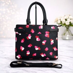 ☀️ Kate Spade Staci Flutter Heart Satchel Black Multi Crossgrain Leather